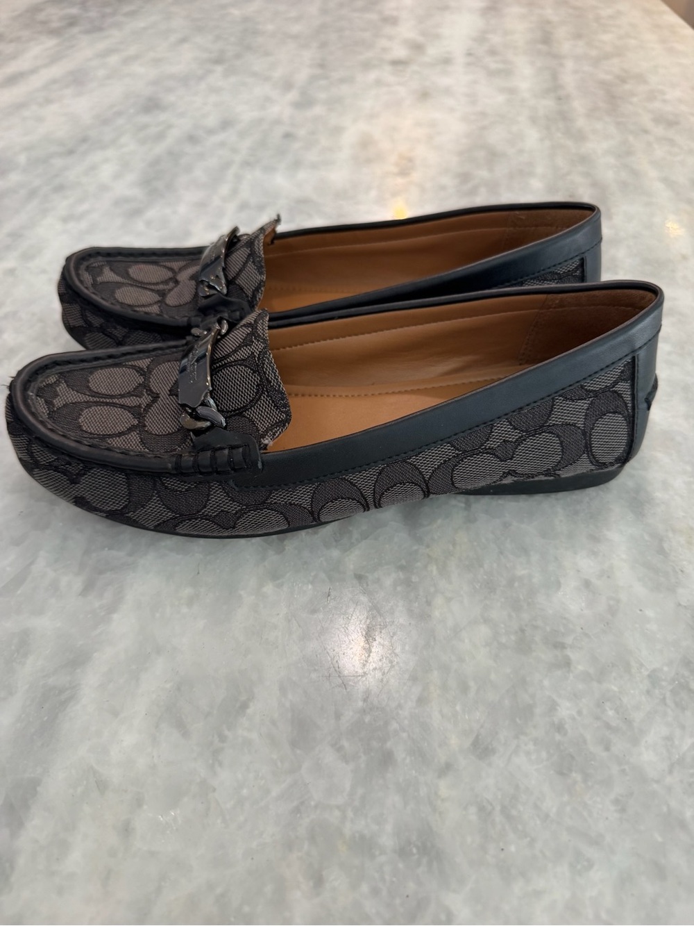 Coach Brown Signature C Gunmetal Chain-Trim Loafers - Picture 3 of 12